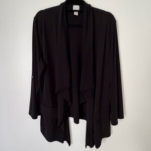 Chico’s Cardigan Jacket Black Size 3 (XL 16) Open Front Long Roll-tab Sleeve